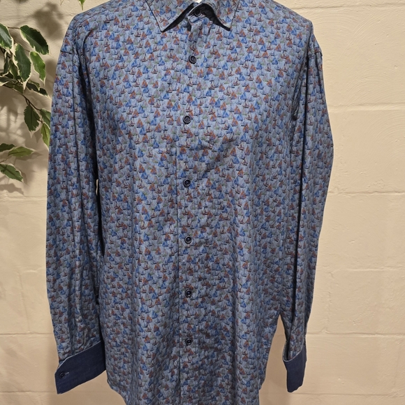 Bugatchi Mens Classic Fit Cotton Long Sleeve Sailboat Print Flip Cuff Size XXL. - Picture 2 of 11